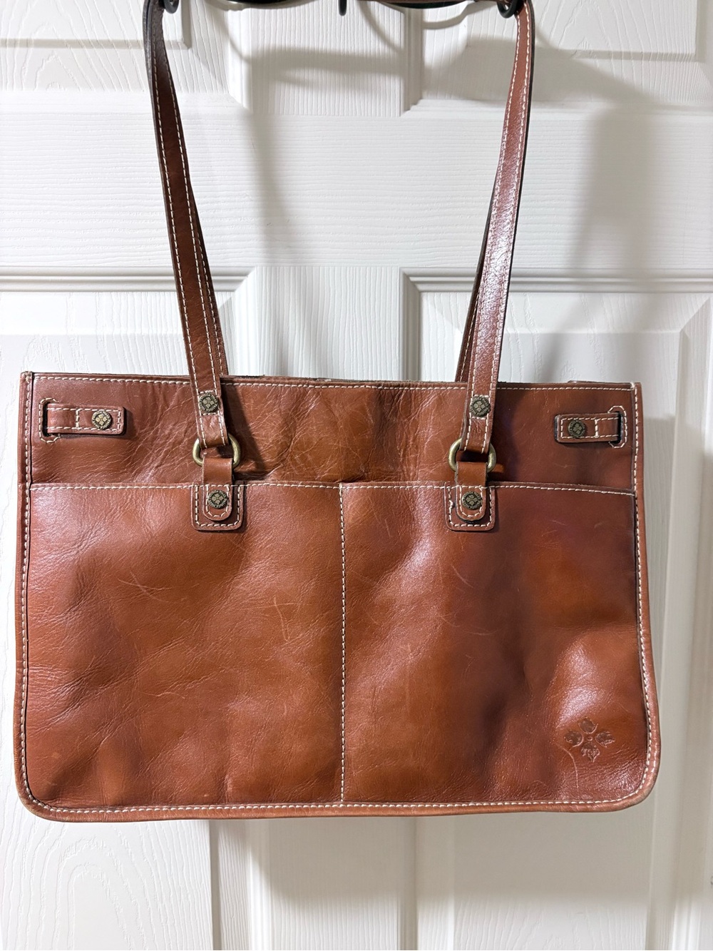 Patricia Nash Chestnut Brown Leather Tote with Dual Front Pockets